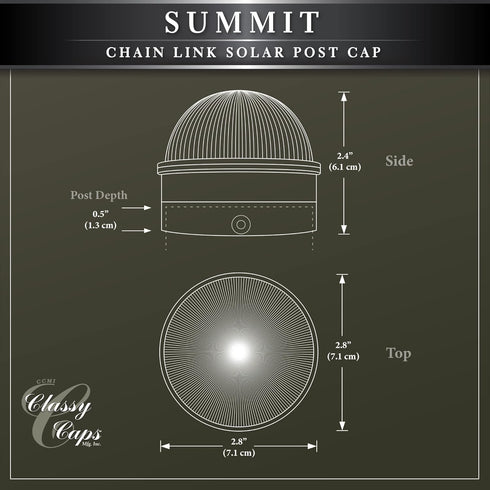 CH2233S Summit 1-7/8", 2", 2-2/8",2.5, 2-7/8",3" Classy Caps Chain Link Solar Post Cap, Silver High Output LED, Fits