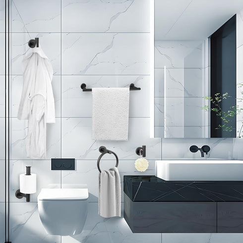 AGKXHDEC 5-Piece Set, Set Set Towel Racks for Bathroom, Stainless Steel Bathroom Accessories Bathroom Towel Holder Wall