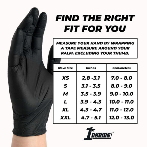 1st Choice Black Nitrile Gloves, Box of XL Disposable Latex Free Exam Grade Black Gloves, 3mil