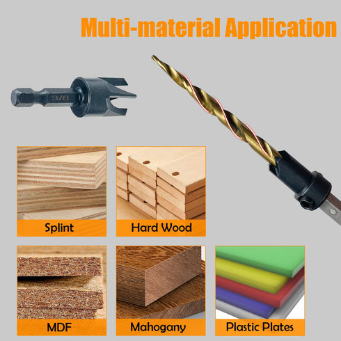 9Pcs Wood Countersink Drill Bit Set, Titanium Tapered Drill Bits for Woodworking and Carpentry