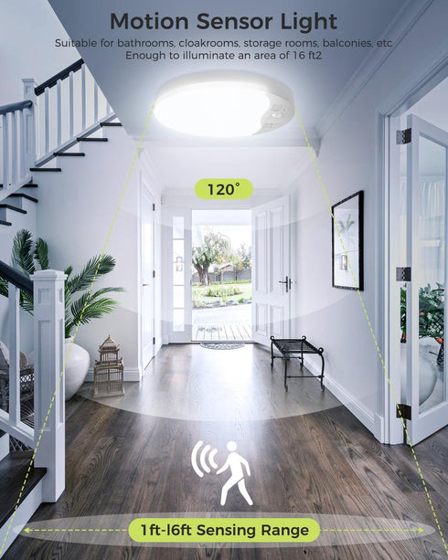 3000K/4000K/6500K, Dimmable, Closet 1Pack Rechargeable Motion Sensor Ceiling Light with Remote, Magnetic Wireless