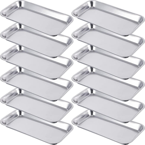 12 Pieces Stainless Steel Surgical Trays, 8.9 x 4.6 x 0.8 Inch