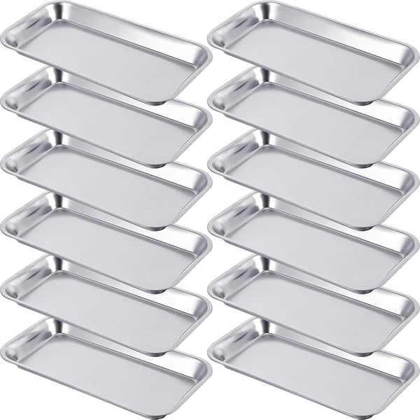 12 Pieces Stainless Steel Surgical Trays, 8.9 x 4.6 x 0.8 Inch
