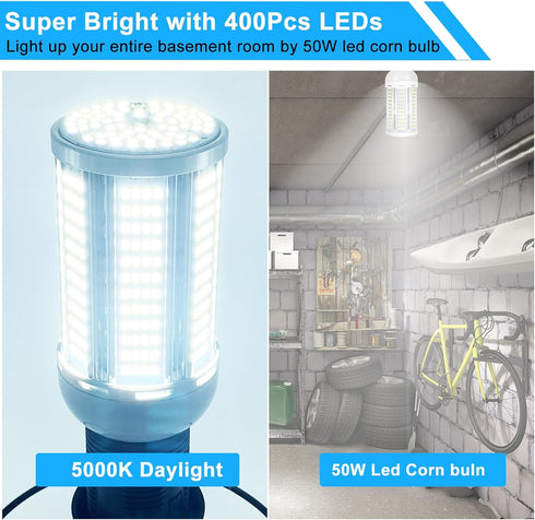 2 Pack 400W Equivalent LED Corn Light Bulb, 6000 Lumen 50W Super Bright E26/E27, 5000K Daylight White