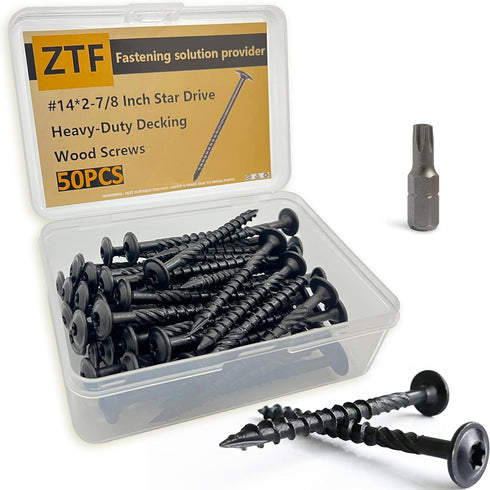 50PCS #14 x 2-7/8 Inch Black Deck Wood Screws, Heavy Duty Star Drive Timber Screws, Rust Resistant Landscaping Screws