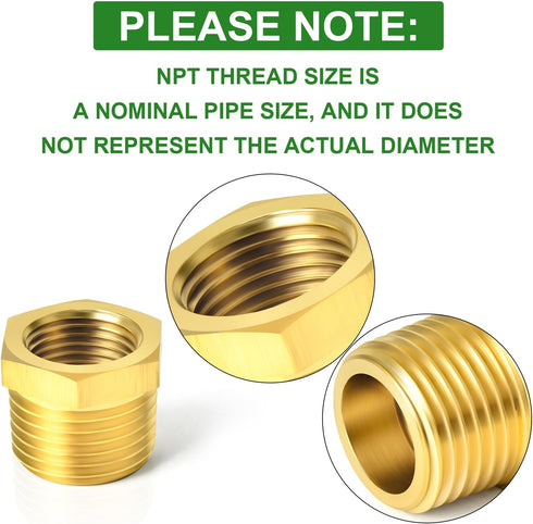 TAISHER 5PCS Brass Reducer Hex Bushing, 3/8" NPT Male x 1/4" NPT Female Adapter