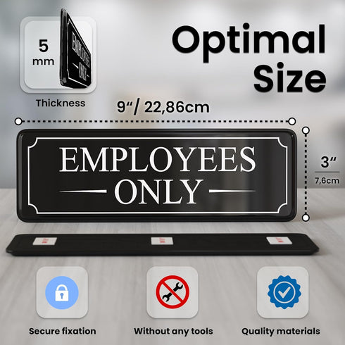 Employees Only Sign for Office Door Wall, Black White Large Sticker, Self-Adhesive 9×3 in, Easy Installation