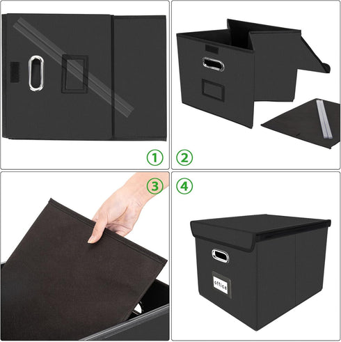 Huolewa Upgraded File Organizer Box with Lid, Collapsible Faux Leather Hanging Folder Box for Home/Office Storage