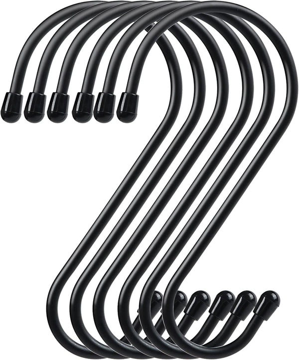 12 Pack Heavy Duty 6 Inch S Hooks with Rubber Stopper for Hanging Plants, Birdhouse, Pan, Cups, Bags, Jewelry