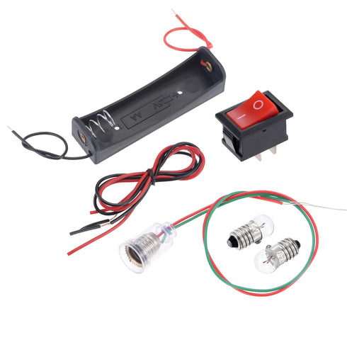 MECCANIXITY Electrical Circuit Experiment Set, DIY Materials, 10Pcs 1.5V E10 Bulbs, Battery Case, Button Switch, Lamp