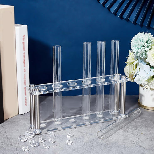 OLYCRAFT Clear Acrylic Test Tube Rack, 6 Sockets Display Stand for Chemistry Laboratory, 9.5x2x3.6 Inch