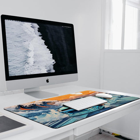 Large Desk Mats, Gaming Mousepads for Desktop Office Supplies, R33 Great Wave Japanese JDM Car, 35.4 x 15.7 inch