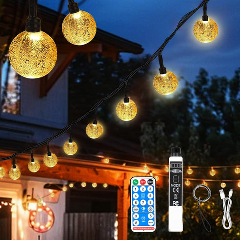 SMY Lighting 25FT Rechargeable Battery Operated 60 LED Crystal Globe String Lights