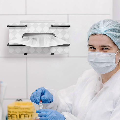 Glove Box Holder, Adhesive Wall-Mounted Metal Dispenser, Tool-Free Organizer for Rubber Latex Gloves, Facial Tissue