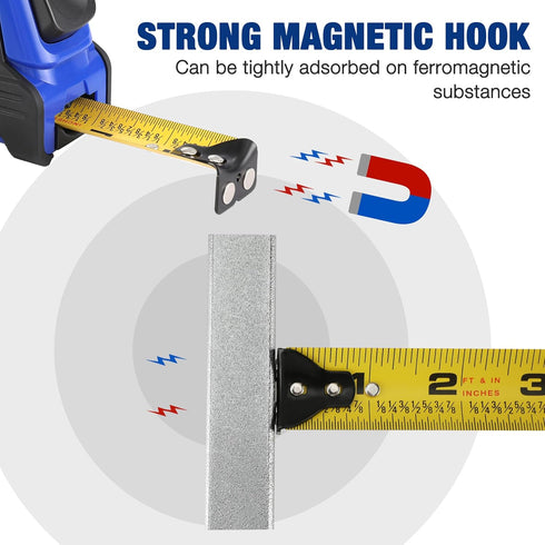 WORKPRO 25FT Auto-Lock Tape Measure, 1/8 Fractions, Easy Read, Double Stop Measurement Tape with Magnetic Hook