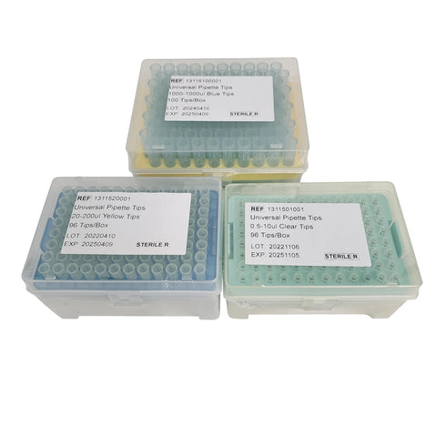 Laboratory Universal Pipette Tips Set with Racks: 10 µl, 200 µl, and 1000 µl