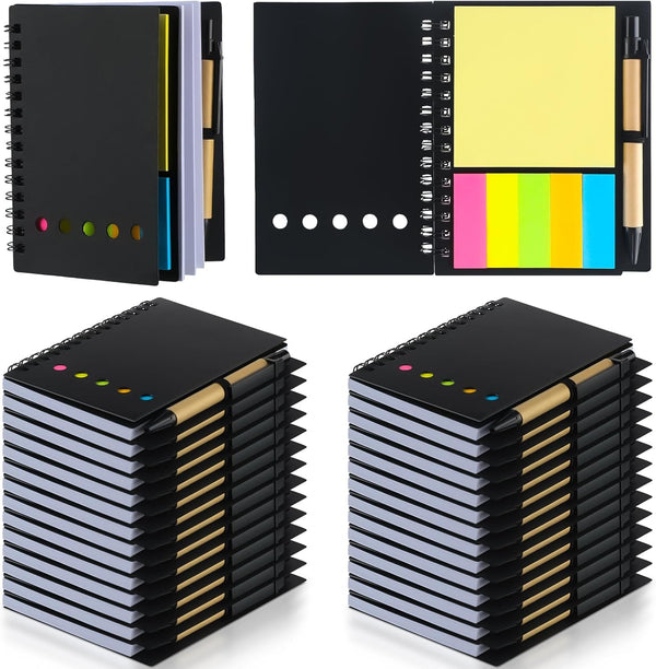 Qilery 30 Pack Lined Spiral Notebook Small Notebook and Pen Set Steno Pads Lined Notebook Black Notebook Small Pocket