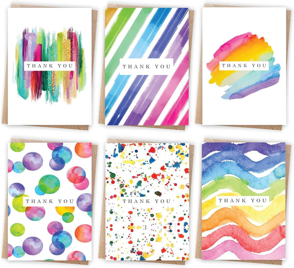 Giftinghouse Thank you Cards with Envelopes Multipack of 24. Watercolour designs. 10 x