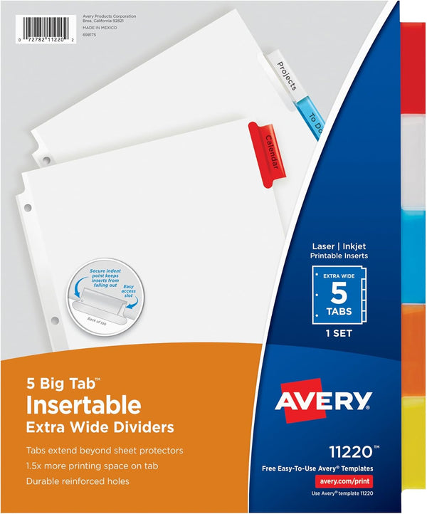 Avery Insertable Tab Index Dividers, AVE11220