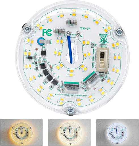 Ledytech 4 Inch, 18W, 3CCT 3000K-4000k-5000K 120V, 2200LM, CRI90, Dimmable LED Ceiling Fan Light Retrofit Kit, Ceiling