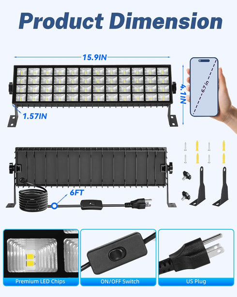 100W 14000LM 6000K 6FT IP66 LED Shop Light, Plug in Garage Light with Power Cord, Waterproof Work Bench Shop Lights