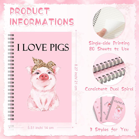 Kosiz 11 Pcs Pig Gifts - 8 Pcs Pig Gel Pens & 3 Pcs Pig Spiral Notebook, Cute Pig Stationary Gift for Women Girls