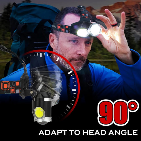 Rechargeable Headlamp, 10000 High Lumen LED Light, Waterproof Camping Gear with Red Light, 4 Modes USB Recharge