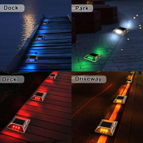 IP68 (4 Pack, Aolyty Solar Driveway Dock Lights, Waterproof Solar Deck Light Outdoor Warning Step Lights Reflective