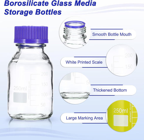 PATIKIL 8 Pack Reagent Media Storage Bottles, 250ml Borosilicate Glass Round Bottles with GL45 Blue Screw Cap