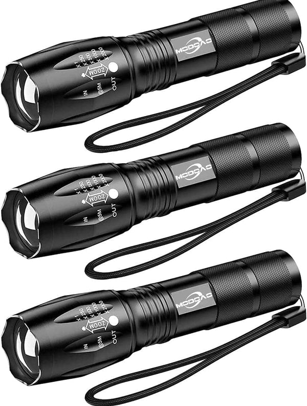 MODOAO 3-Pack Super Bright Flashlights - High Lumens LED Mini Flashlights for Camping and Emergency Use