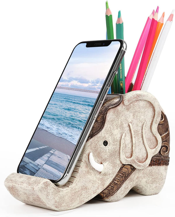 MOKANI Pen Pencil Holder with Phone Stand, Multifunctional Elephant Shaped Desk Organizer