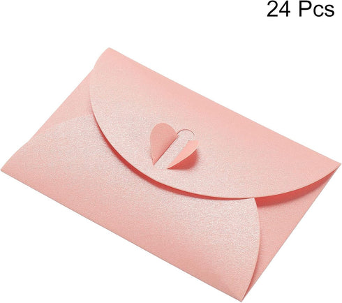 PATIKIL Mini Envelopes, 24 Pack Heart Clasp Tiny Items Storage, Cute Present Card Holder for Wedding, Party (Pink)