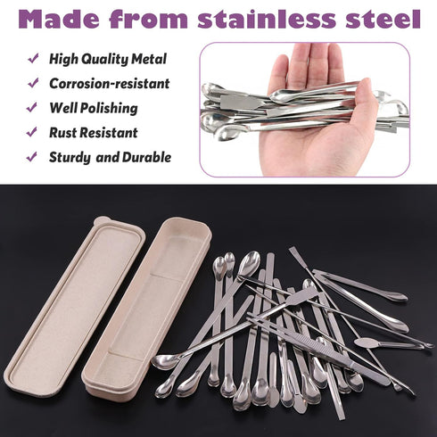 Swpeet 23Pcs Stainless Steel Micro Lab Scoop Spoon Assortment Kit, Pill Filler Tamper Tool for Laboratory
