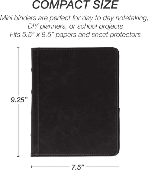 Samsill Vintage Hardback Mini 3 Ring Binder, Black Leather, Professional Organizer, 1 Inch, 5.5 x 8.5, Faux Leather