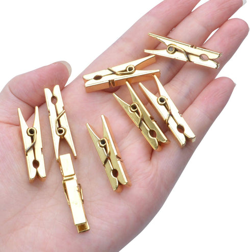 Mini Plastic Clips, 100 Pieces, Utility Photo Clips, 3.5 x 0.5 x 0.7cm, Gold