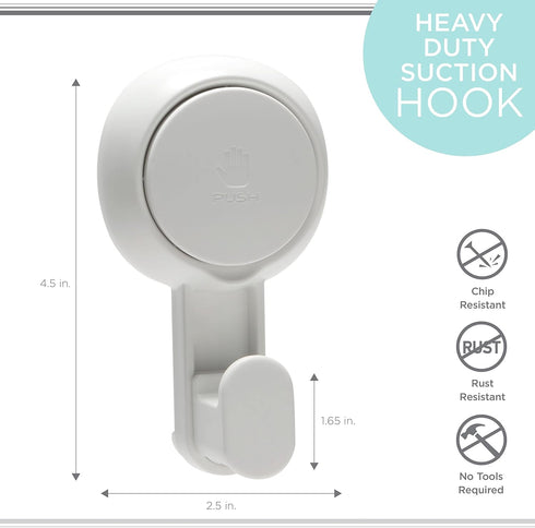 Bath Bliss Power Lock Gel-Suction Hooks, 2 Pack for Shower and Bathroom, White