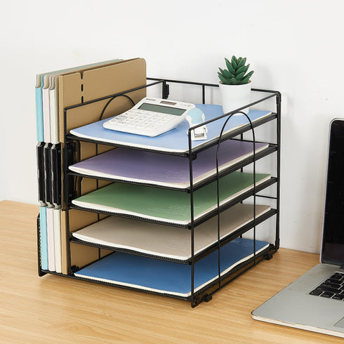 Desk Organizers and Accessories - 5-Tier Paper Letter Tray Organizer with File Holder for Office Supplies
