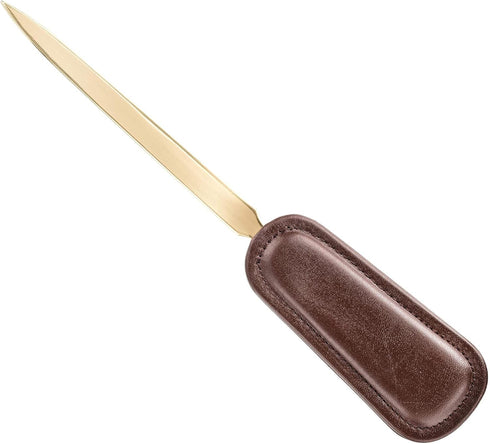 Dacasso Chocolate Brown Leather Letter Opener with Gold Blade