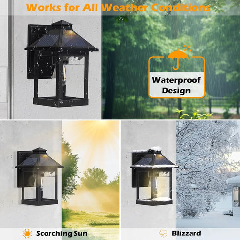 BESMYJ 3 IP65 Solar Porch Lights Outdoor, Solar Wall Lanterns with Modes Motion Sensor & Waterproof, Dusk to Dawn LED