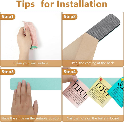 Felt Pin Board Bar Strips Bulletin Board for Home Wall Decoration with Self Adhesive Cork Board and Push Pins