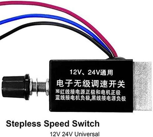 Universal DC Motor Speed Controller, 12V 24V 10A Electronic Stepless Regulator Switch for Car, Truck, Fan, Heater