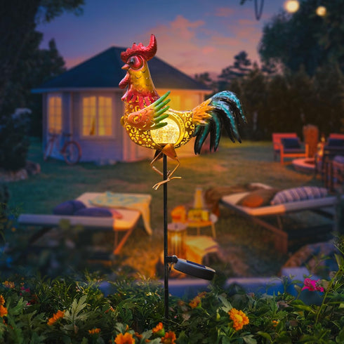 Tryme Rooster Solar Lights Outdoor Decorative Garden Statue Gifts for Chicken Lovers Women Mother Metal Yard Art
