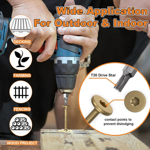 50Pcs Heavy-Duty 2-7/8 Inch Outdoor Wood Screws Assortment Fastener Kit, Rust Resistant Timber Screws