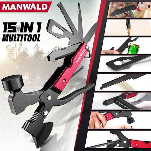 15 1 in Multitool Axe Hatchet, Valentines Day Gifts for Him Adults, Camping Accessories Survival Gear, Multi Tool