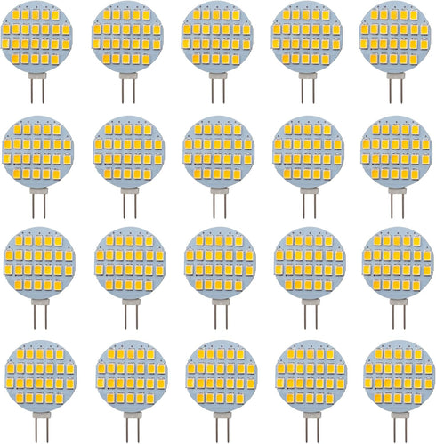 GRV G4 Bi Pin Base Halogen Replacement Bulb, 24-2835SMD LED, Super Bright, DC12V Dimmable, Warm White, Pack of 20
