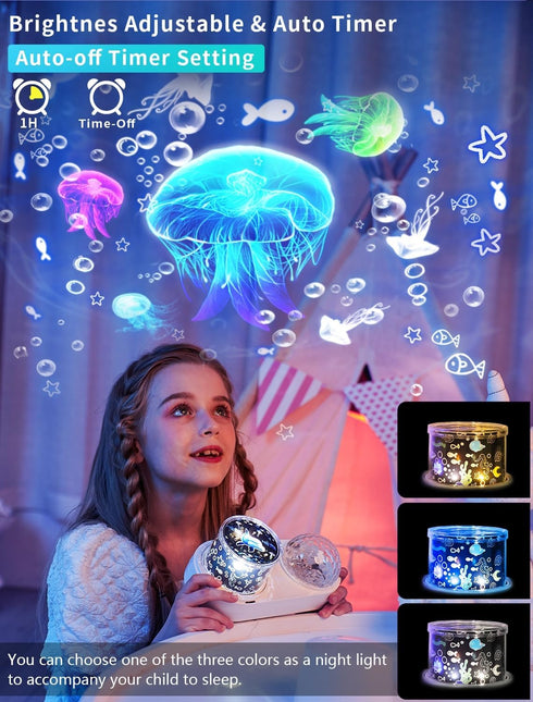 10 6 360 Ocean Wave Projector Night Light for Kids Bedroom - Color Ocean Waves + Films, Rotation Timer for Kids, Baby