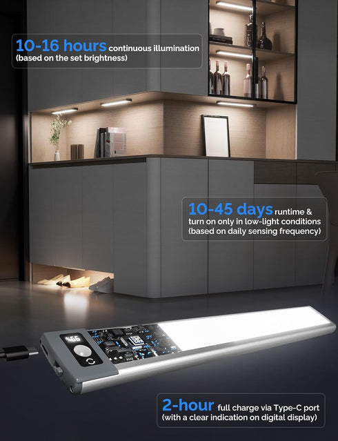 Display,3 Temps&Dimmable counter 68 Closet Light(2 Pack) Under Cabinet Lighting with LED Numeric Color lights, Under