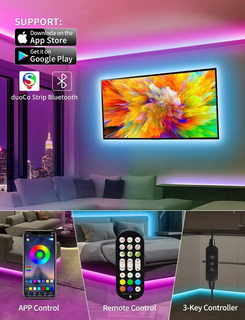 16.4 45-85 inch Daymeet Led Lights for TV, FT Smart LED TV Backlights for USB TV Behind Lighting Color Changing RGB TV