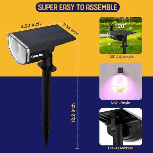 9 38 2 Pack Kyosho Solar Color Spot Lights Outdoor, Lighting Modes Halloween Christmas Lights, LEDs Color Changing