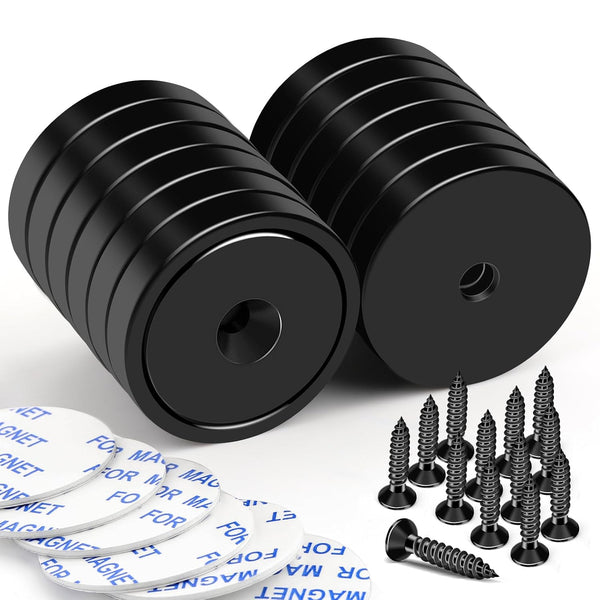 TRYMAG 12 Pcs Black Rare Earth Magnets with Holes, 110lb Strong Neodymium Cup Magnets